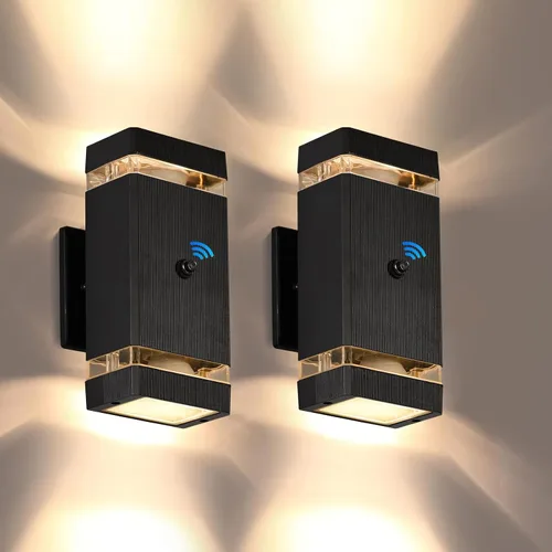 Miniatura 11 de Luces de pared para exteriores del atardecer al amanecer, 2 unidades, modernas luces de porche al aire libre con bombillas, luz exterior cilíndrica