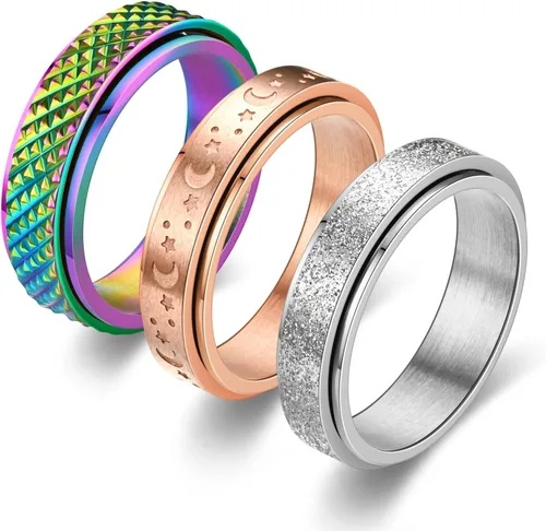 Anillos de ansiedad para mujer, anillos giratorios para aliviar el estrés, 4 unidades, acero de titanio de 0.236 in, tamaño 5-12