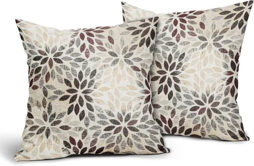 Miniatura 2 de Juego de 2 fundas de almohada de dalia roja burdeos de 20 x 20 pulgadas, fundas de almohada cuadradas decorativas de flores geométricas rústicas