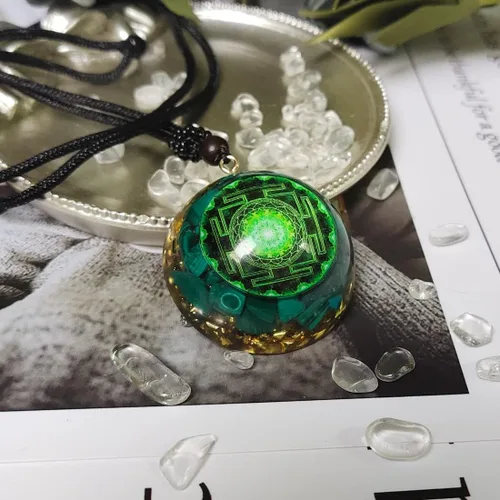 Miniatura 4 de GABFOG Sri Yantra Necklace Sacred Geometry Flower of Life Necklace Round Gemstone Pendant Adjustable Necklaces for Women Men Energy Protection Gifts