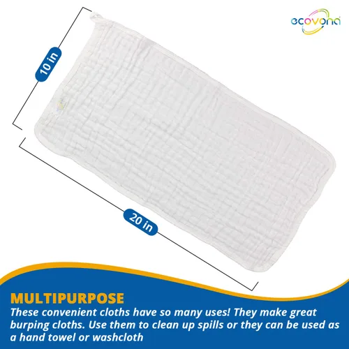 Miniatura 6 de Paño de muselina para bebés niños y niñas (paquete de 8) Artículo esencial de algodón para recién nacidos Diseño unisex blanco Paños súper