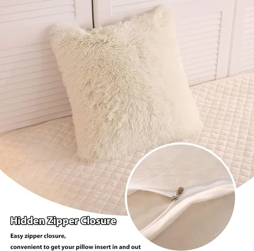 Miniatura 5 de LIFEREVO - Juego de 2 fundas de almohada de pelo sintético esponjoso color crema, 18 x 18 pulgadas, fundas de almohada decorativas de lujo