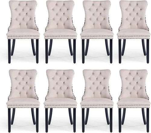 Miniatura 88 de Juego de 2 sillas de comedor tapizadas de terciopelo, sillas laterales de cocina de estilo moderno con ribete de cabeza de clavo y patas de madera