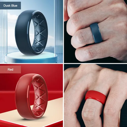 Miniatura 28 de Egnaro Anillos de boda de silicona para hombre: 1/4/6/7 Multipack de anillos de boda de goma con arco interior Diseño ergonómico transpirable