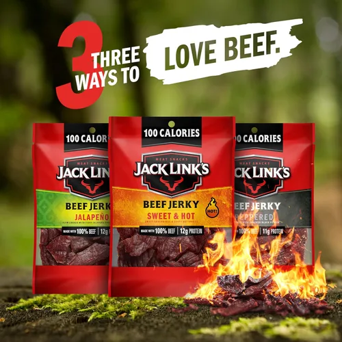 Miniatura 5 de Jack Link's Variedad de carne seca de ternera, incluye dulce y caliente, jalapeño y carne seca con pimienta, paquete de bocadillos de proteína a