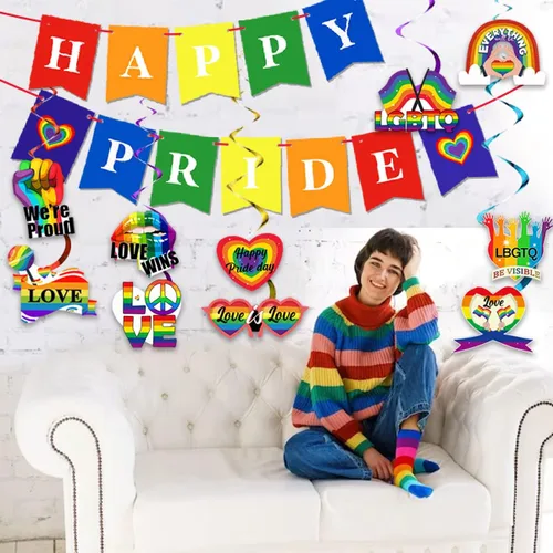 Miniatura 3 de Suministros para el Día del Orgullo Gay: decoración de remolinos colgantes de amor es amor, cartel de feliz día del orgullo para decoración de techo