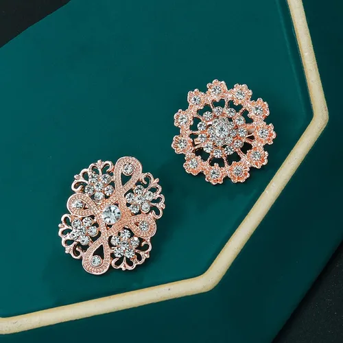 Miniatura 6 de Lote de 12 piezas de broche de flores de diamantes de imitación de cristal surtido para mujeres, kit de ramo de boda nupcial DIY Oro rosa