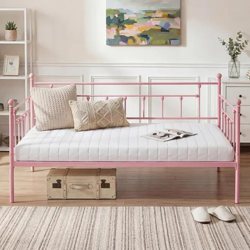 Miniatura 16 de VECELO - Marco de sofá cama de tamaño individual con soporte de listones de acero, cabecero, plataforma de cama para sala de estar, habitación