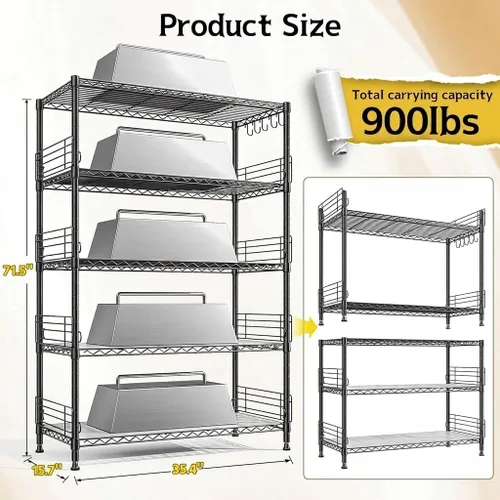 Miniatura 3 de Unidad de estantería de metal de 5 niveles, estantes de almacenamiento con enlazador de estante, estantes de despensa ajustables, estantería