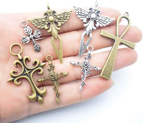 Miniatura 5 de Youdiyla Colección de colgantes de cruz grande de 3.53 oz – Espada de plata de bronce antiguo, ángel santo Jesús, cruz de paz, crucifijo de metal