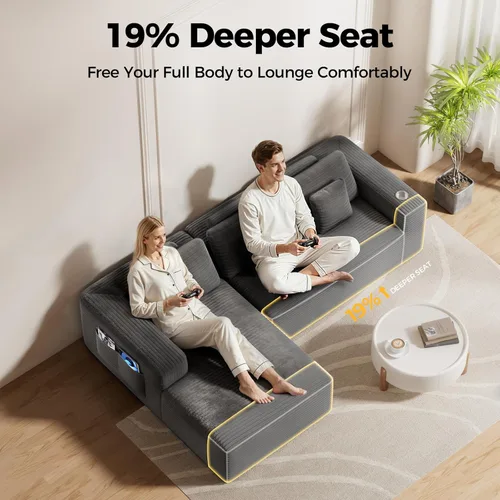 Miniatura 4 de CAMMOO Sofá modular Cloud de 108 pulgadas en una caja, sofá modular comprimido con asiento profundo, sofás de pana sin hueso, sofá en forma de L Gris