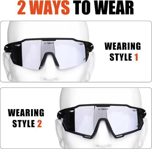 Miniatura 2 de X-TIGER Gafas de ciclismo polarizadas con 5 lentes intercambiables, MTB para ciclismo, béisbol, carrera, lentes deportivos para hombres y mujeres