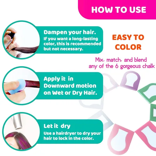 Miniatura 2 de Hair Chalk for Kids - All Red 8 Pieces Washable Temporary Hair Color Set - Vibrant Red Dye for Girls - Non-Toxic on Dark Hair