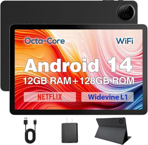 DigiLand Tableta, tableta Android gris con procesador octa-core HD de 10.1 pulgadas 2025, 12 GB de RAM, 128 GB ROM, BT 5.0, cámara dual, tableta de