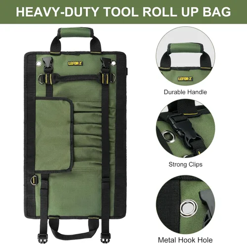 Miniatura 5 de Bolsa de herramientas, organizador de bolsa de herramientas enrollable grande, bolsa de almacenamiento de herramientas con 13 bolsillos, bolsa