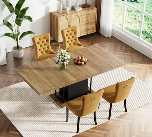 Miniatura 105 de Juego de mesa de comedor extensible marrón de 63 a 78.74 pulgadas para 4, juego de mesa de comedor de 5 piezas con 4 sillas, mesa de cocina