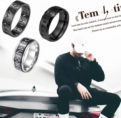Miniatura 6 de OIDEA Juego de 3 anillos de runa vikingos huecos nórdicos para hombres y mujeres 0.315 pulgadas de acero inoxidable giratorio, anillos