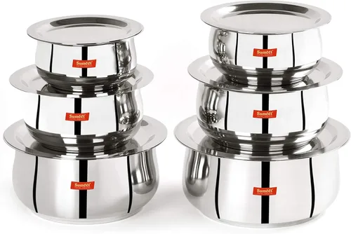 Miniatura 10 de Sumeet Juego de Ollas de Acero Inoxidable de 4 Piezas en Forma de Vientre/Utensilios de Cocina/Juego de Ollas con Tapa 380ML, 500ML, 780ML, 1.1Ltr