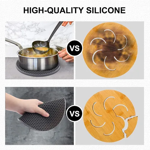 Miniatura 4 de Paquete de 4 salvamanteles de silicona para ollas y sartenes calientes, soportes para ollas, alfombrillas de silicona antideslizantes y resistentes