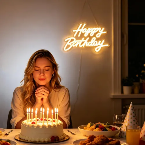 Miniatura 8 de Toddmomy Letrero de cumpleaños de neón de 17.51 x 10.23 pulgadas, alimentado por USB, letras LED iluminadas con luz blanca cálida para decoración