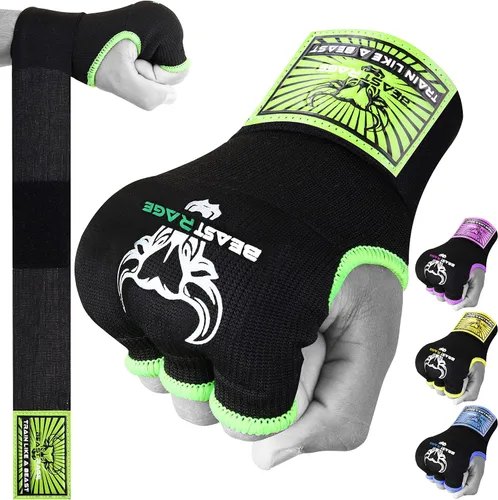 BEAST RAGE Guantes interiores con vendas para manos, envoltura rápida, soporte largo de 36" en la muñeca, vendas para MMA, Muay Thai, entrenamiento