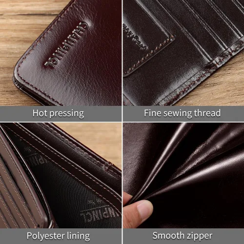 Miniatura 31 de Billetera de piel triple con bloqueo RFID para hombre con 2 ventanas de identificación, 2 compartimentos para efectivo, 6-8 ranuras para tarjetas