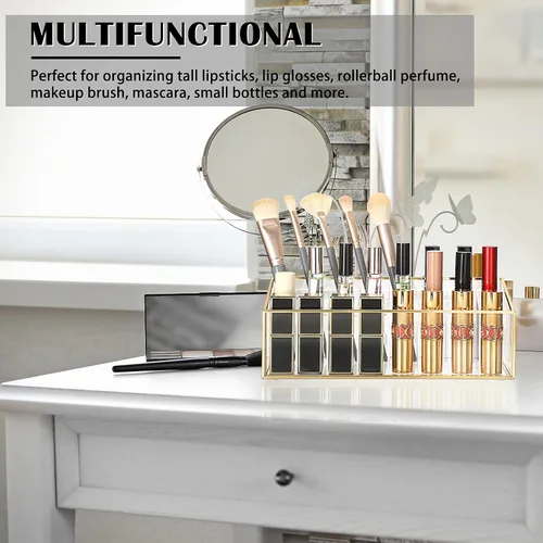 Miniatura 5 de ELLDOO Rollerball Organizador de perfumes, 24 espacios acrílicos Glod Glass Perfume Soporte de almacenamiento de perfume Soporte de aroma
