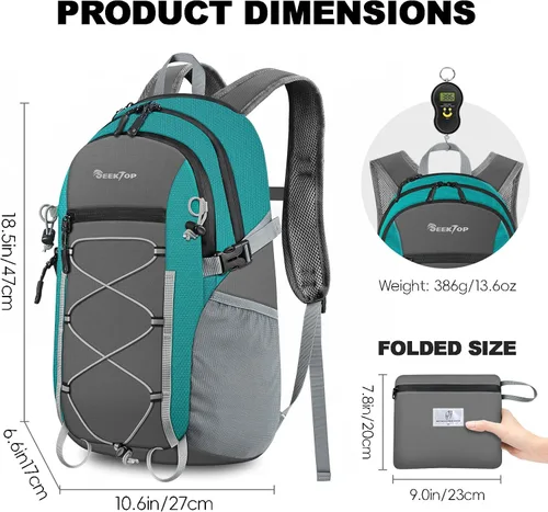 Miniatura 3 de Seektop - Mochila plegable impermeable de 20L para senderismo, mochila ultra ligera y pequeña para día, mochila compactable para hombre y mujer Verde