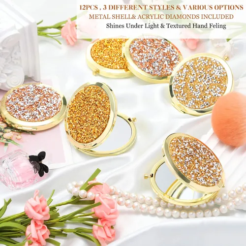 Miniatura 2 de Cindeer 12 Piezas Espejo Compacto Pequeño Plegable de Bolsillo Espejo de Maquillaje Redondo Portátil Espejo Cosmético con Aumento 1X/2X Espejo