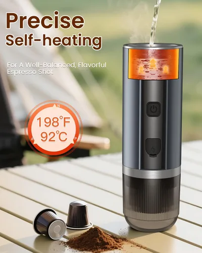 Miniatura 4 de Máquina de café expreso portátil, 20 bares, eléctrica para viajes, campamento, mini cafetera recargable USB-C para cápsulas NS y café molido, gris