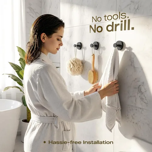 Miniatura 3 de Ganchos de ventosa mejorados para ducha, ganchos de toalla extraíbles resistentes para pared de puerta de vidrio de baño, ganchos de ducha de acero