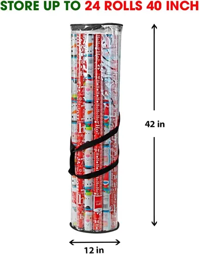 Miniatura 4 de ProPik - Bolsa organizadora de papel para regalo, almacena hasta 25 rollos de 40 pulgadas, poliéster resistente y bolsa transparente de PVC con asas