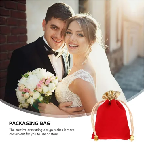 Miniatura 9 de KIPETTO Bolsas de terciopelo con cordón para Navidad, 25 unidades, bolsas de regalo de terciopelo con cordón, bolsas de joyería para dulces de Rojo
