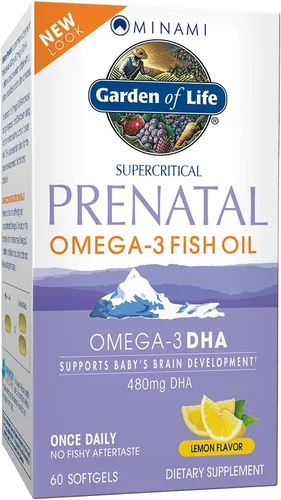 Suplemento prenatal de Garden of Life con omega 3. Contiene 30 cápsulas de aceite natural de pescado Minami, MN0044, 1, 1