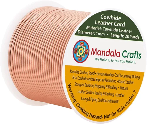 Miniatura 194 de Mandala Crafts Cordón Redondo de Cuero de Piel de Vaca Genuino Beige para Fabricación de Joyas Kumihimo Carrete de Cuerda de Cuero - Cordón