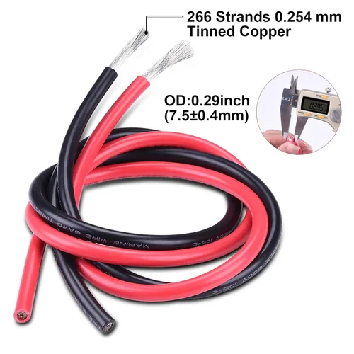 Miniatura 2 de Cable de calibre 6, iGreely 10 pies negro y 10 pies rojo 6 AWG cable eléctrico de cobre estañado, 2 cables aislados de un solo conductor trenzado