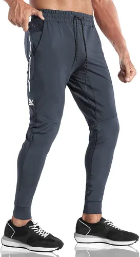BROKIG Pantalones deportivos ligeros de gimnasio para hombre, pantalones deportivos de entrenamiento con bolsillo con cremallera, pantalones