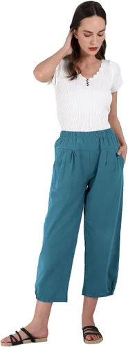 Miniatura 5 de utcoco Pantalones cortos harén para mujer, cintura elástica, casual, ajuste holgado, algodón y lino, capris con bolsillos