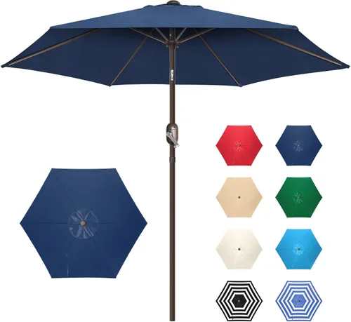 Miniatura 11 de Sombrilla de patio de 7.5 pies/9 pies, sombrilla de piscina con protección UV con poste resistente, sombrilla para exteriores con botón