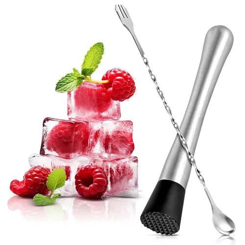 Miniatura 10 de 2 unidades de barra para cócteles con cabezal de nailon ranurado seguro para el vidrio, acero inoxidable de 8 pulgadas para limonada, apto
