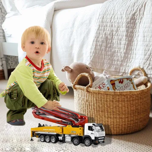 Miniatura 7 de Camión de bomba de hormigón Vehículos de construcción Juguetes, escala 1:50 Diecast Site Hormigón Bomba Camión, Camiones de juguete para niños