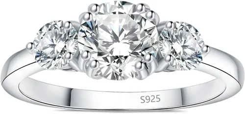 Miniatura 5 de JewelryPalace Classic 3 Stones Cubic Zirconia Engagement Rings for Women, 925 Sterling Silver 14K Gold Plated Promise Ring for Her, Round Cut