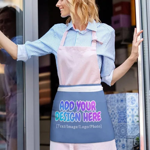 Miniatura 190 de AXKEUDO Delantal personalizado con bolsillos, delantales de cintura para camarera para cocinar en casa, restaurante, servir trabajo