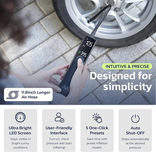 Miniatura 7 de Woowind Compresor de Aire Portátil Inflador de Neumáticos Premium, 2 Veces Más Rápido, Bomba de Aire de 150PSI para Neumáticos de Coche, Bomba