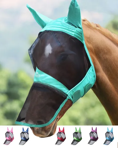 Miniatura 20 de Harrison Howard CareMaster Pro - Máscara luminosa para mosca de caballo, gran espacio para los ojos, nariz larga con orejas, protección UV para Azul