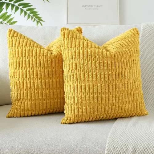 Miniatura 37 de OTOSTAR - Paquete de 2 fundas de cojín decorativas de pana suaves y a rayas estilo boho, fundas de cojín cuadradas para decoración del hogar, fundas