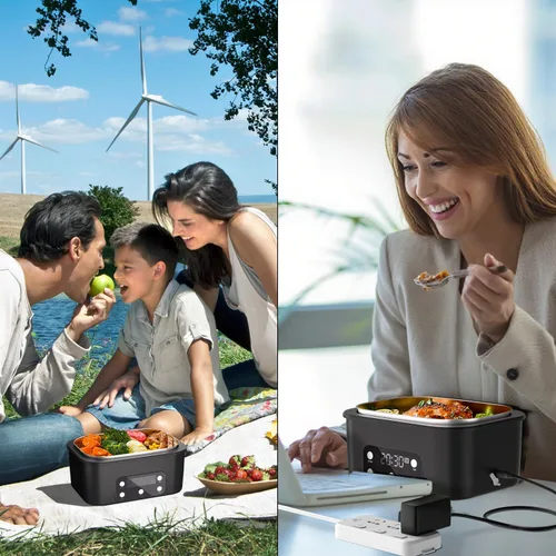 Miniatura 7 de Fiambrera eléctrica inalámbrica, calentador automático de alimentos de 6.75 tazas (212 °F), contenedor de comida portátil recargable para oficina