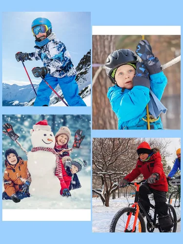 Miniatura 4 de 4 pares de guantes de invierno unisex para niños, impermeables, guantes de esquí para la nieve, guantes de esquí gruesos y cálidos para niños de 8 a