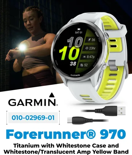 Miniatura 5 de Garmin Forerunner 955, reloj inteligente para correr con GPS, adaptado a triatletas, batería de larga duración, Whitestone con auriculares blancos