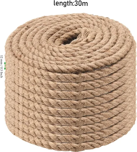 Miniatura 2 de Cuerda de yute trenzada de 100 pies y 1/2 pulgada, cuerda de cáñamo de 3 hebras, cuerda de manila para colgar en náutica, manualidades, jardinería